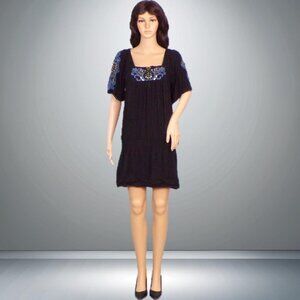 SWEET BY MISS ME size S drop-waist black + blue embroidery 100% rayon hand wash